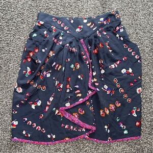 Rebecca Taylor Ruffle Front Grey Floral Print Silk Women's Skirt Size 4